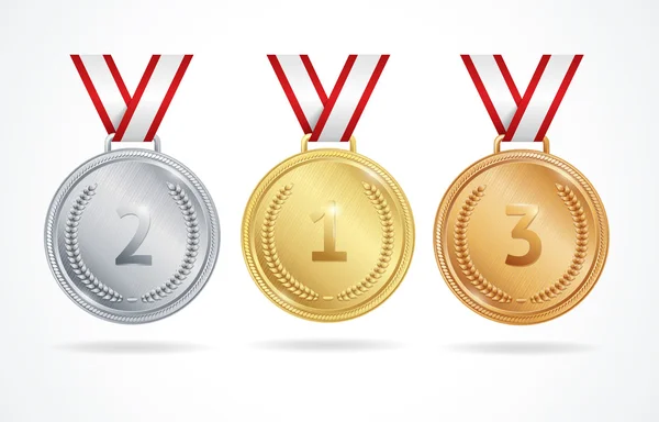 Vector. Set de medalii de aur, argint și bronz — Vector de stoc
