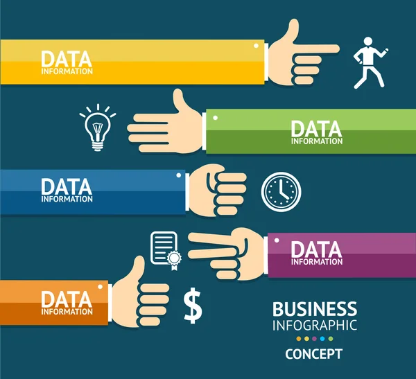 Infografías de negocios vectoriales con las manos. Plano — Vector de stock