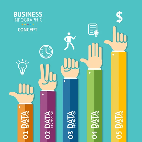 Infografías de negocios vectoriales con las manos. Plano — Vector de stock