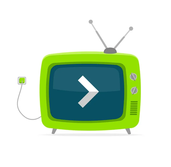 Vector groene retro tv met pijl, wire plat ontwerp — Stockvector