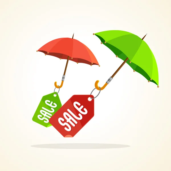 Guarda-chuvas vetores com adesivos de venda. Design plano —  Vetores de Stock