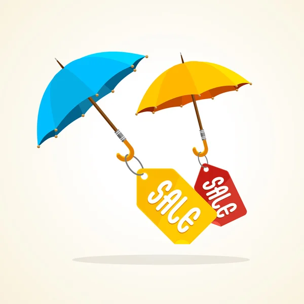 Vector umbrellas with sale stickers. Flat Design — Stock Vector