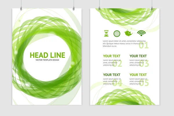 Vector abstract geometric green round brochure flyer design templates — Stock Vector