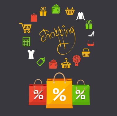 Vektör shoppinng Satılık kavramı kartı