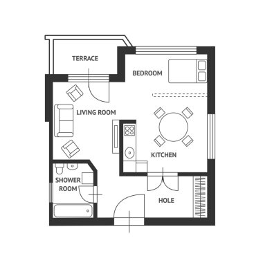 Bir mobilya düz tasarım vektör mimar planla