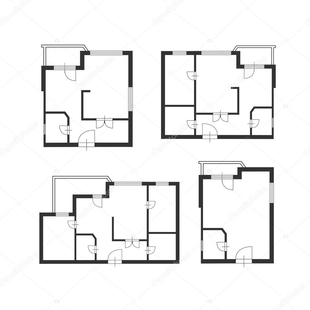 Vector  furniture architect plan of building set Flat Design