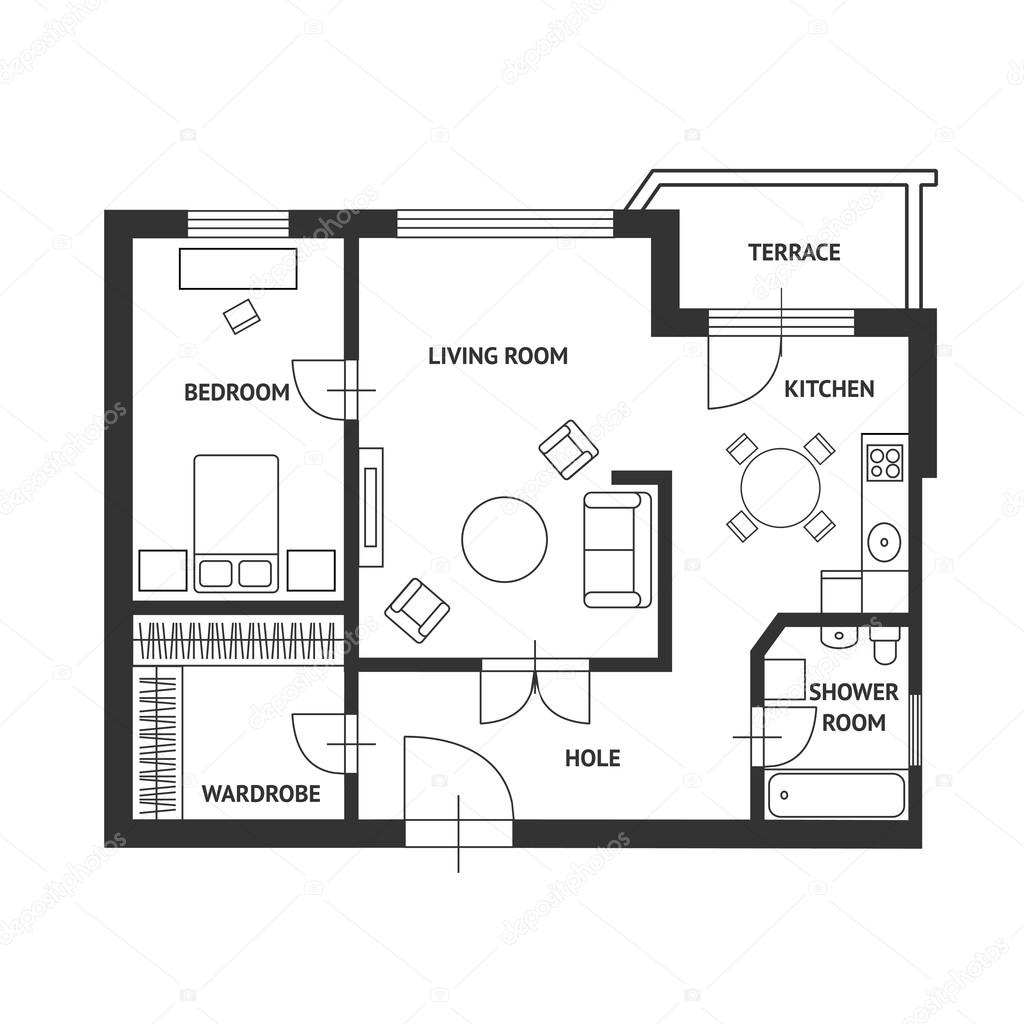 Vector  Architect plan with a furniture Flat Design