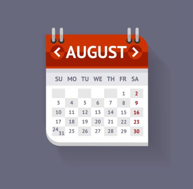 Vektör takvim Ağustos düz tasarımı