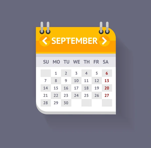 Vector Calendar September Flat Design — Stock Vector