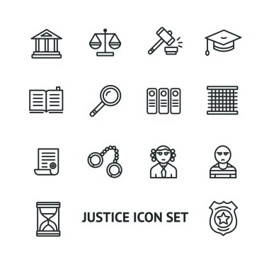 Vektör adalet hukuk anahat Icon set