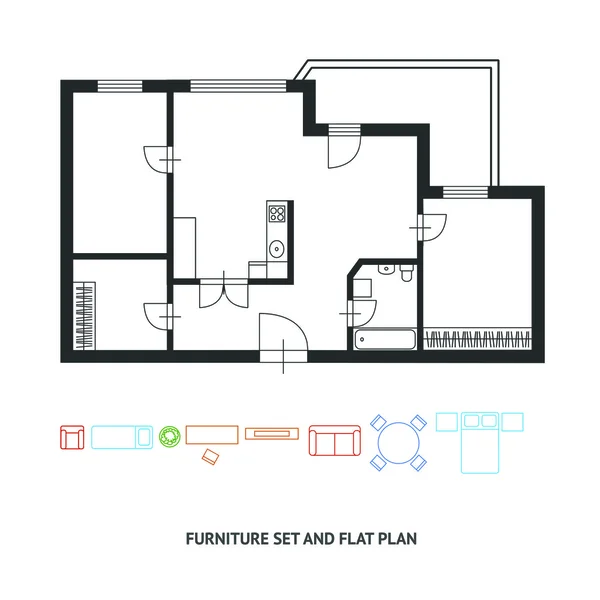 Vektorové architekt plán s nábytkem plochý Design — Stockový vektor