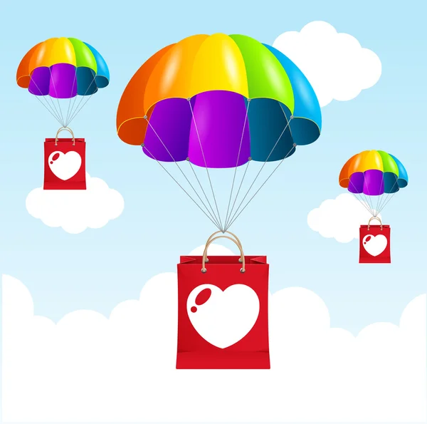 Vector regenboog parachute liefde concept — Stockvector