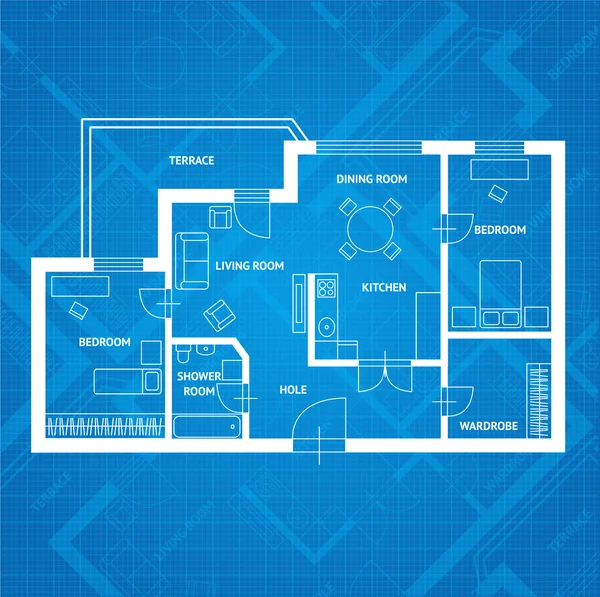 Vector plan blue print.  Flat Design — Stock Vector