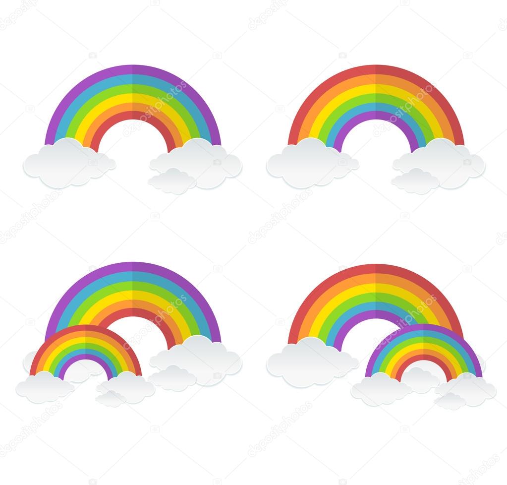 Vector rainbow and clouds set