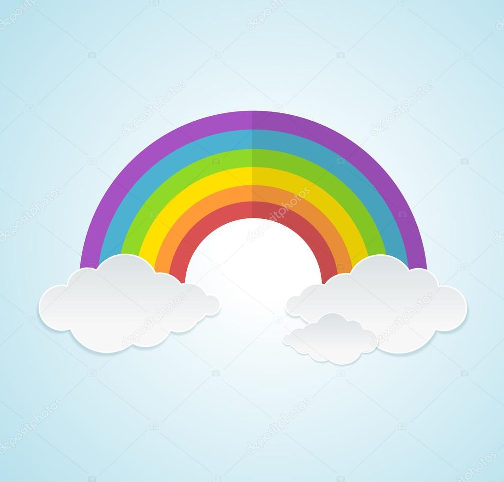 Vector rainbow and clouds in the sky
