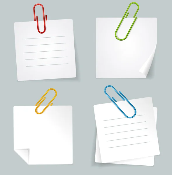 Vector Metal Paperclip and White Paper Notes Set — Stockový vektor