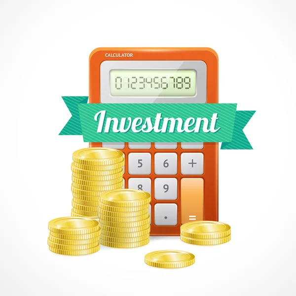 Vector columns of gold coins with calculator — Stockvector