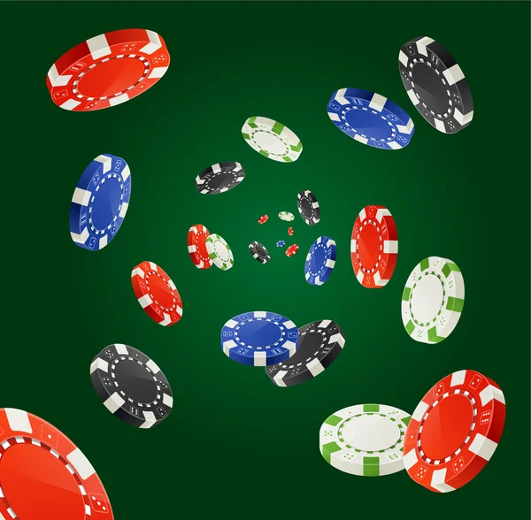 Wektor do gry w pokera chipy deszcz zwycięzca koncepcja na białym tle na ciemno zielone — Wektor stockowy