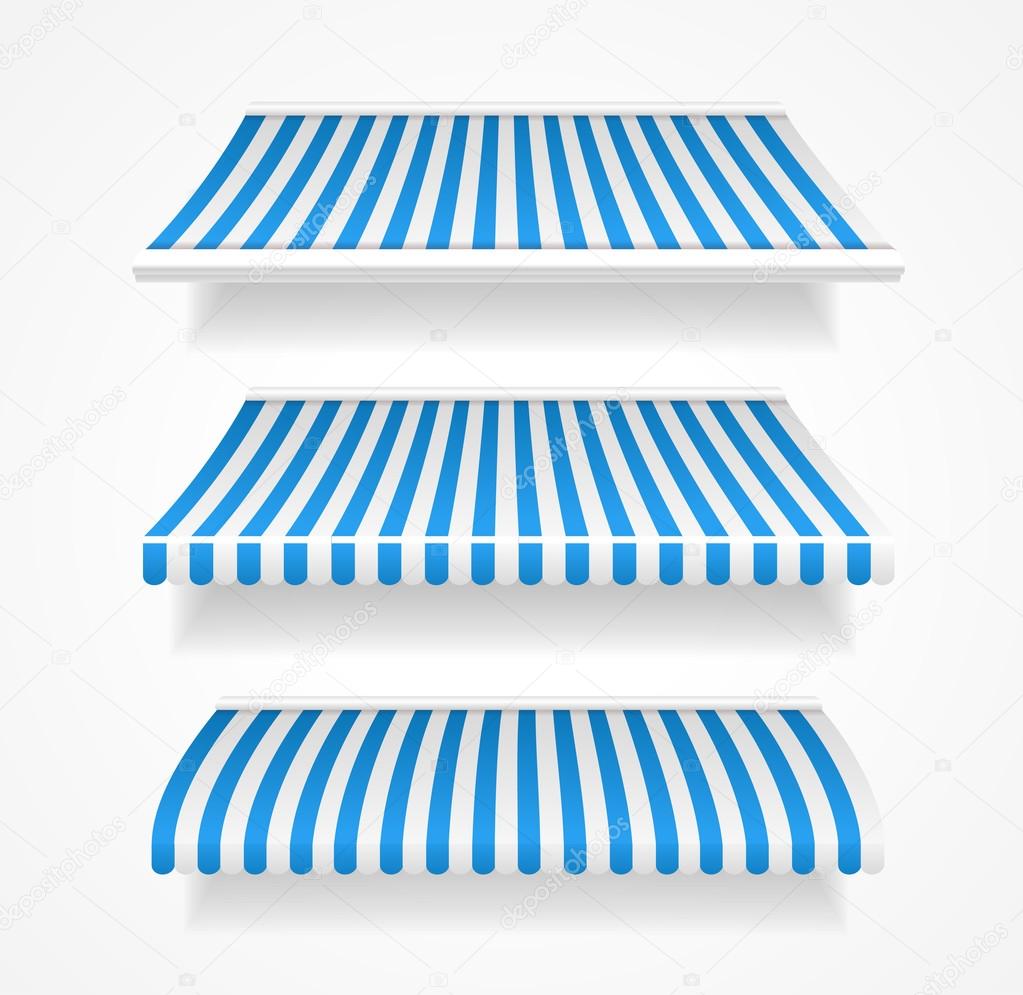 Vector colorful awnings for shop set blue