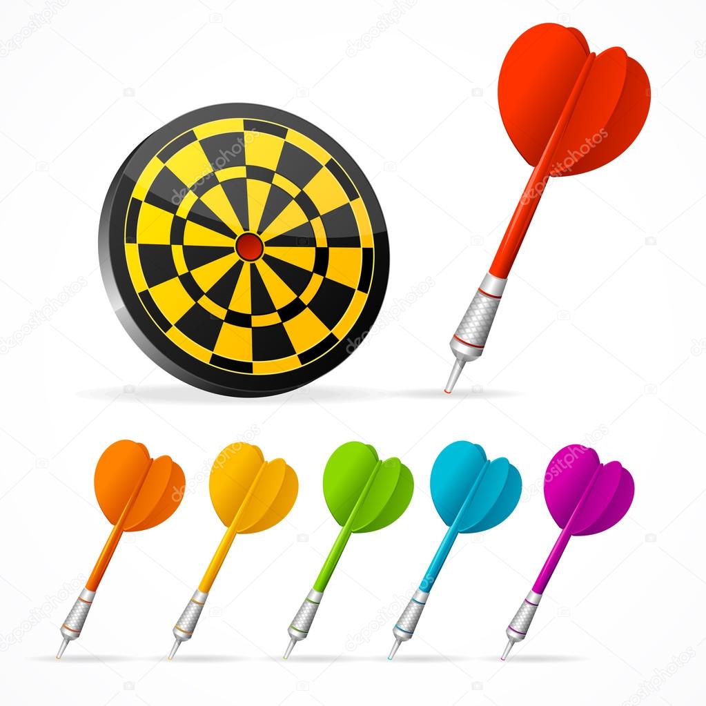 Set of colored Darts and target. Vector