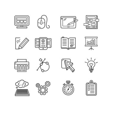 Web sitesi geliştirme Tema Icon set dizayn. Vektör