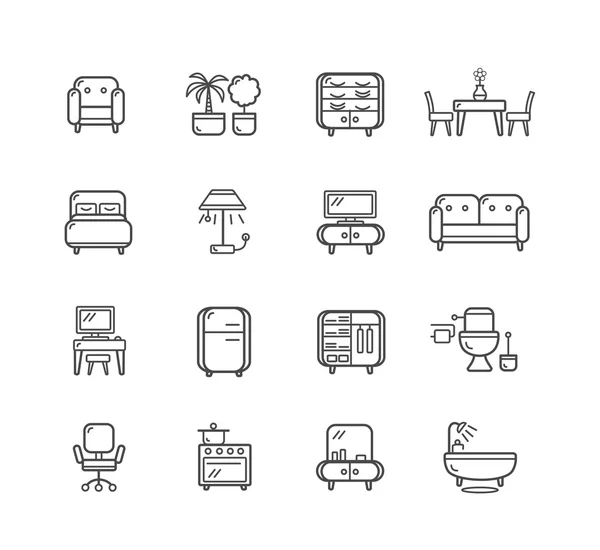 Iconos de línea plana Muebles. Vector — Vector de stock