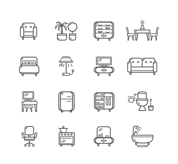 Flat Line Icons Furniture. Vector