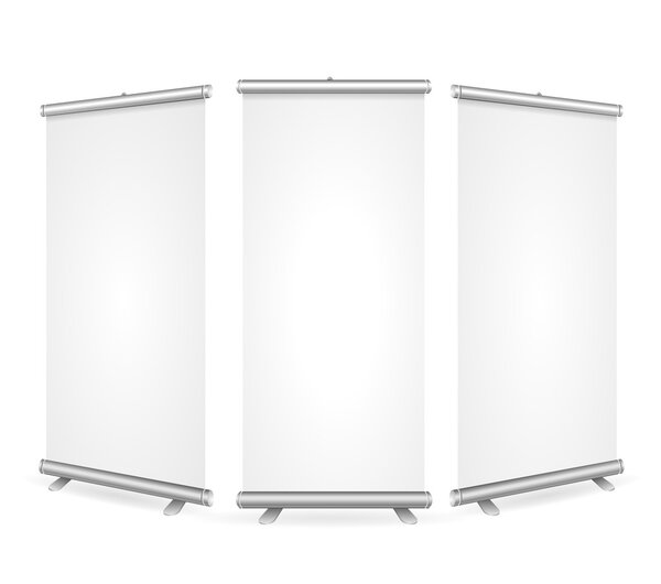 Blank Roll Up Banner 3 Display View Template. Vector