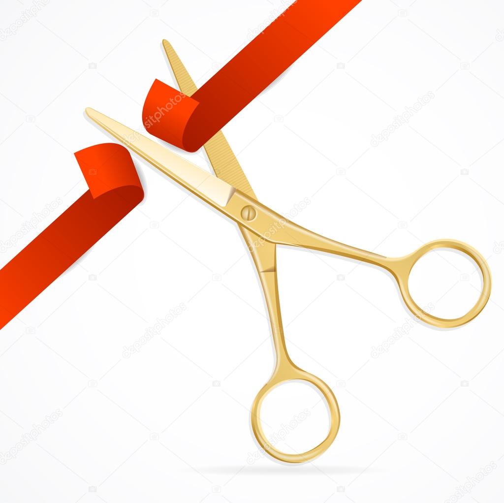 Scissors Cut Red Ribbon. Vector