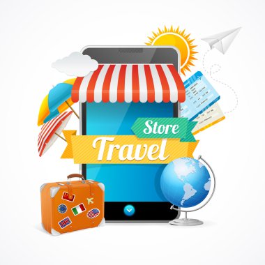 On-line seyahat kavramı. Vektör.