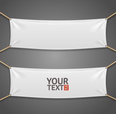 Halatlar ile Blanc kumaş Dikdörtgen Banner. Vektör