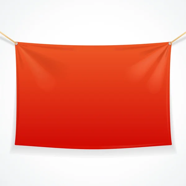 Bannière rouge rectangulaire en tissu avec cordes. Vecteur — Image vectorielle