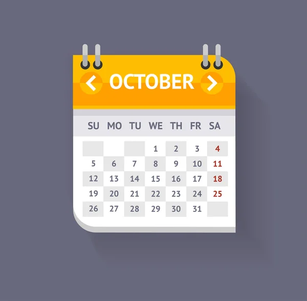 Calendar October Flat Design. Vector — Stock Vector