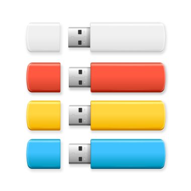 USB birden parlamak götürmek renkli ayarlayın. Vektör