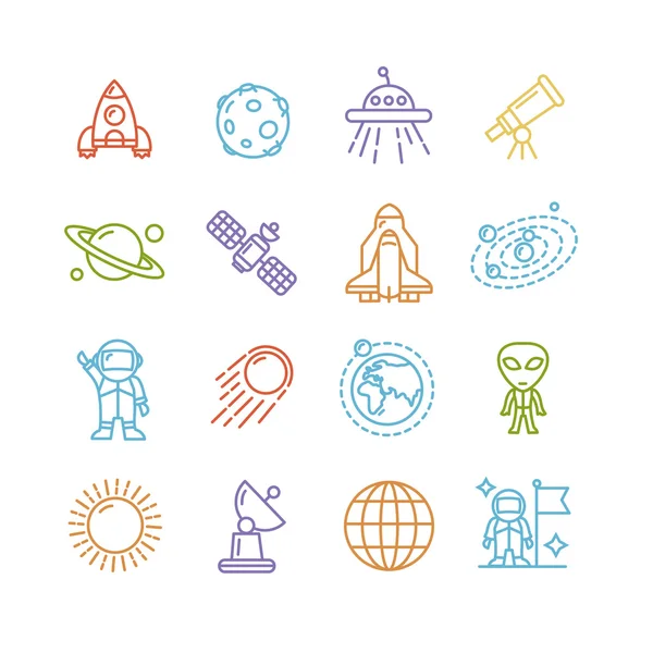 Spase overzicht kleurrijke Icons Set. Vector — Stockvector