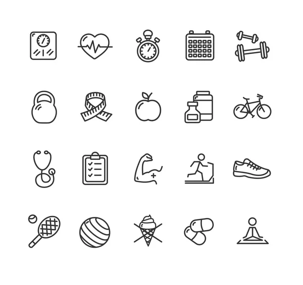 Fytness Health Outline Icon Set. Vetor — Vetor de Stock