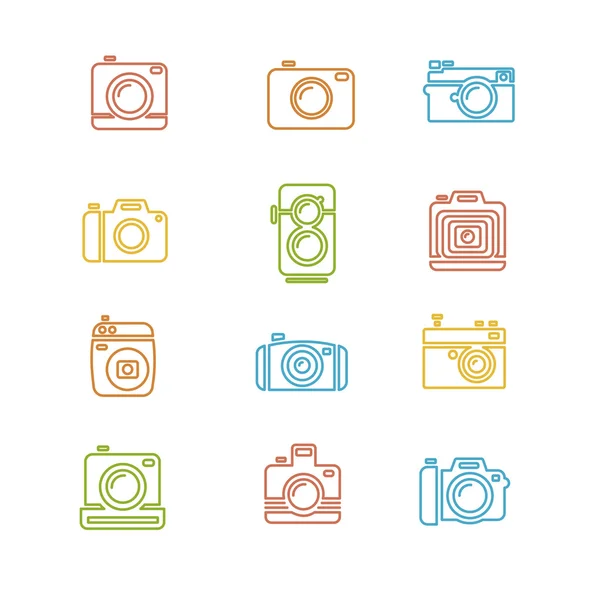 Vintage Photo Camera kleurrijke pictogram lijntekeningen. Vector — Stockvector