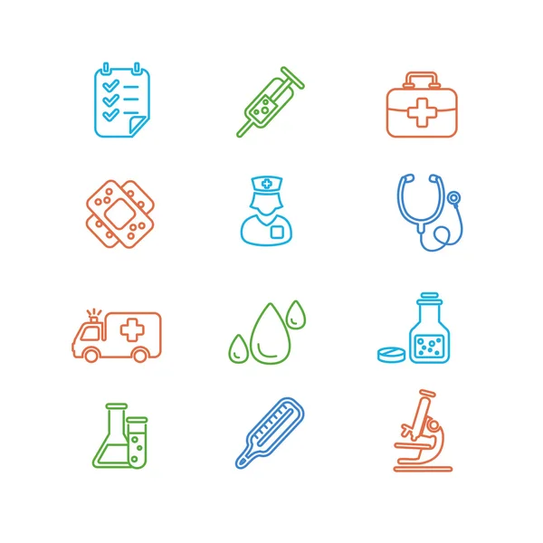 Medical Colorful Outline Icon Set. Vector — Stock Vector