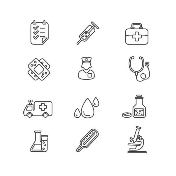 Ensemble de contours d'icônes médicales. Vecteur — Image vectorielle