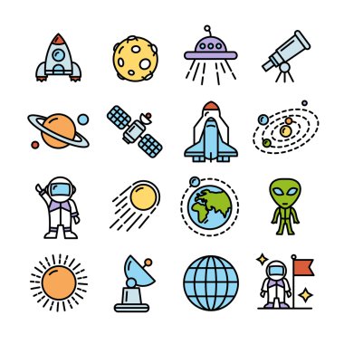 Spase renkli simgeler kümesi. Vektör