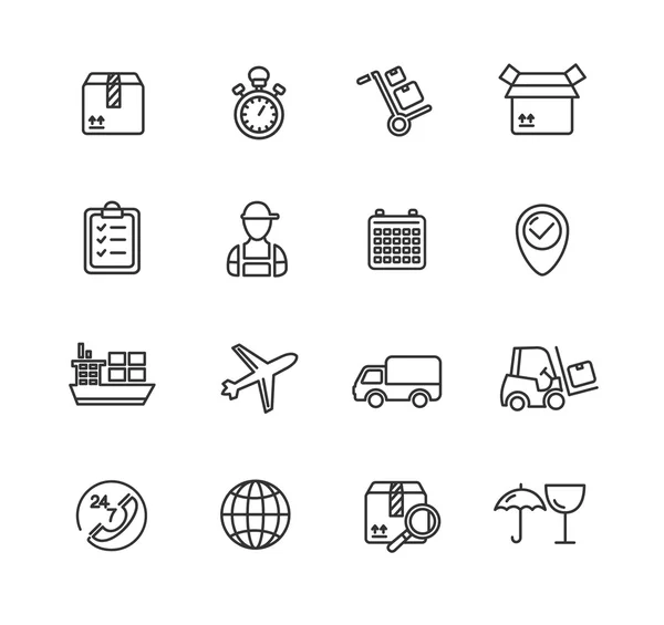 Cargo and Shipping Outline Icons Set. Vector — Stock Vector