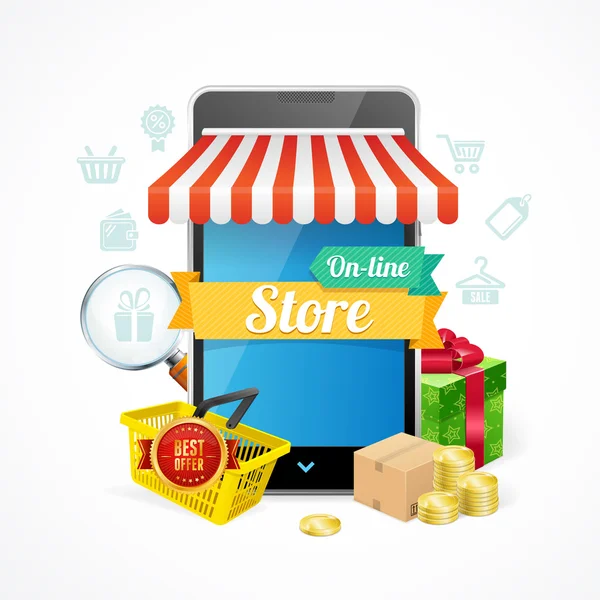 Online Store mobiltelefon koncept. Vektor — Stock vektor