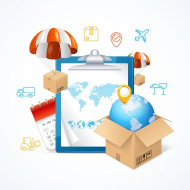 Teslimat kavramı simgeleri ile. Vektör