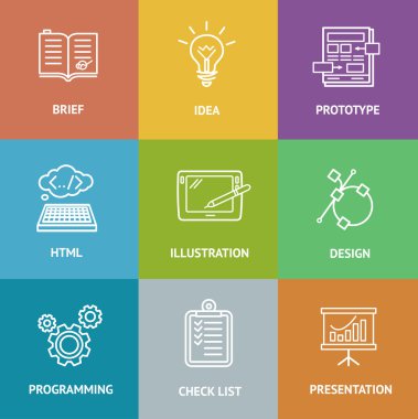 Web Dewelopment renkli simge seti. Vektör