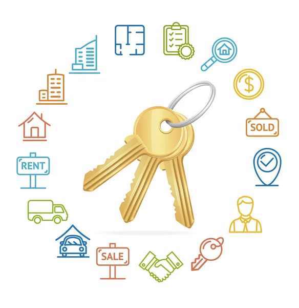 Real Estate koncepció és szerkezeti Icon Set. Vektor — Stock Vector