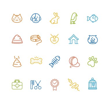 Evde beslenen hayvan anahat Icon Set. Vektör