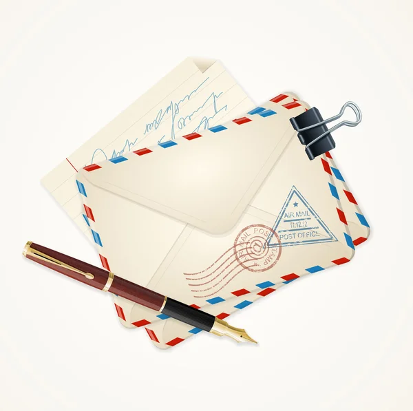 Carta de correo y pluma Vintage. Vector — Vector de stock
