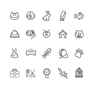 Evde beslenen hayvan anahat Icon Set. Vektör
