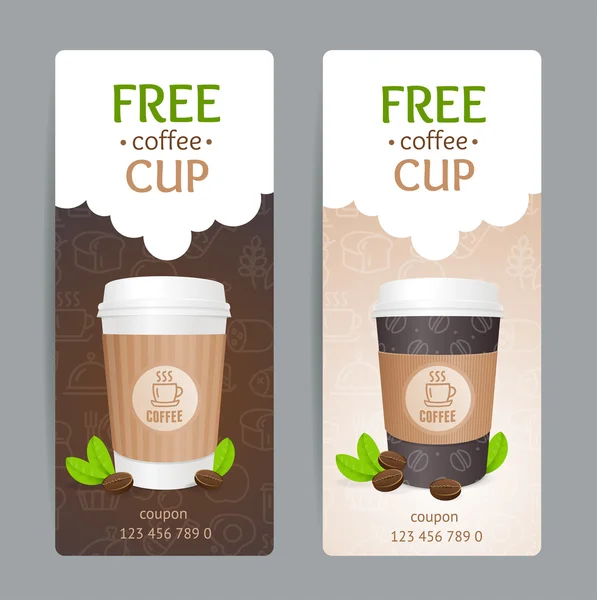 Set de cupones de café. Copa gratis. Vector — Archivo Imágenes Vectoriales