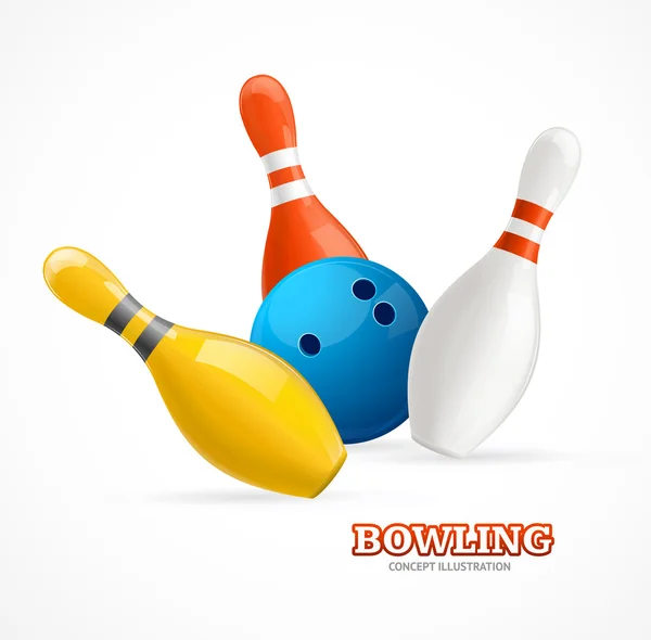 Bowling Ball Crashing Into The Pins. Vector — Stock Vector